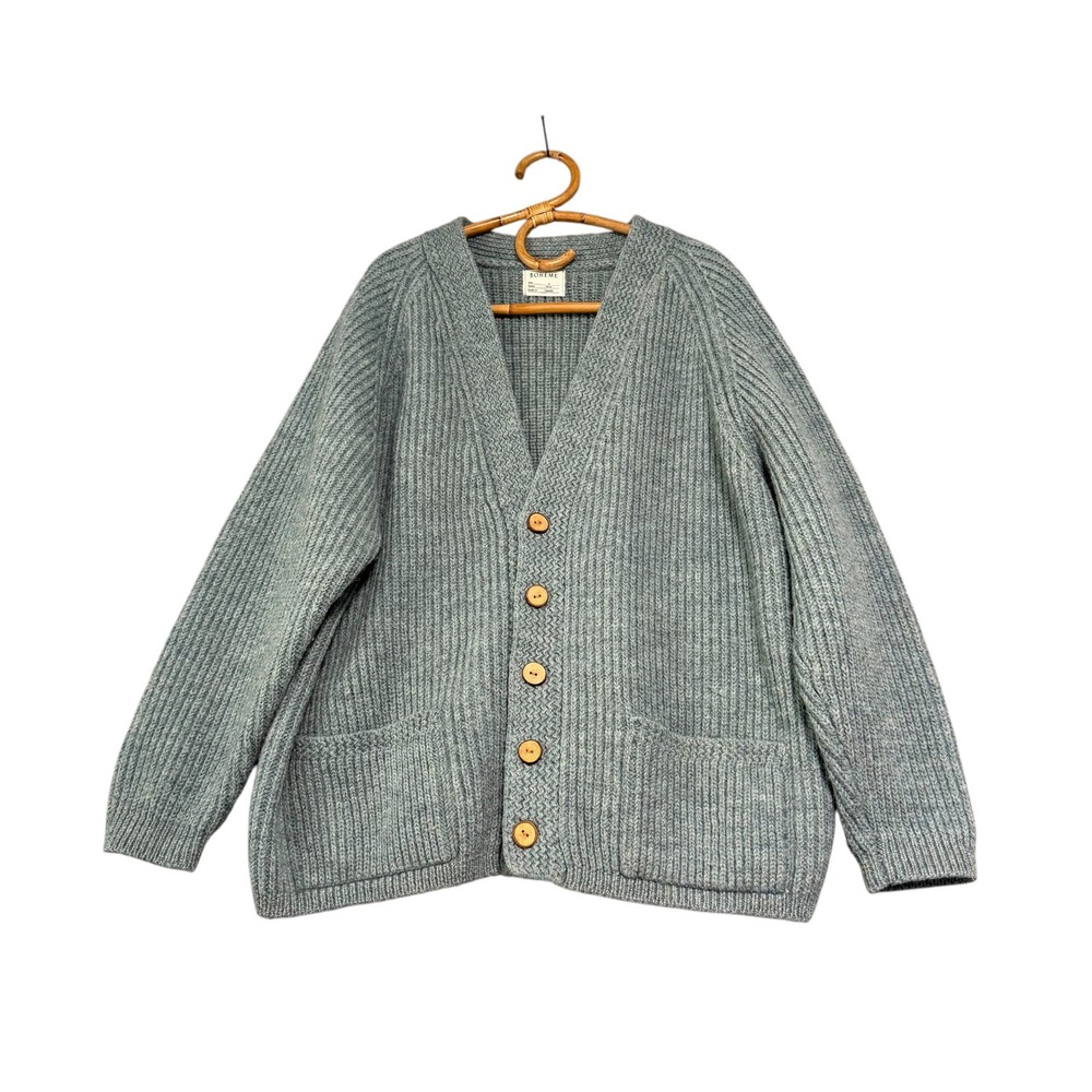 Boheme | Wool Cardigan Sweater Blue Oversized Ribbed Size 3 100% Wool